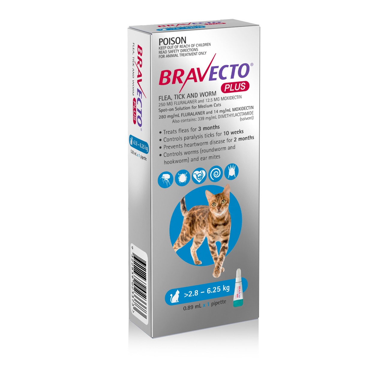 Bravecto Plus Gato 250 mg (2.8 - 6.25 Kg)